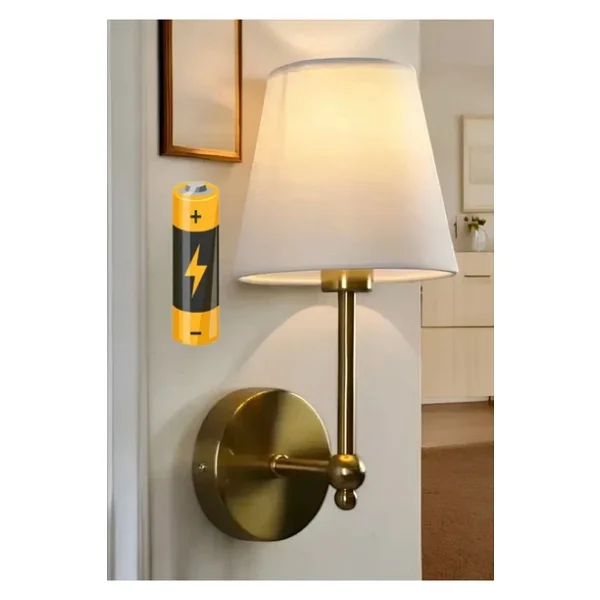 Buiva Modern Kablosuz Duvar Aplik Lampe Pilli Aplik Eskitme Gold Pil İle Çalışır Krem Abajur - Görsel 2