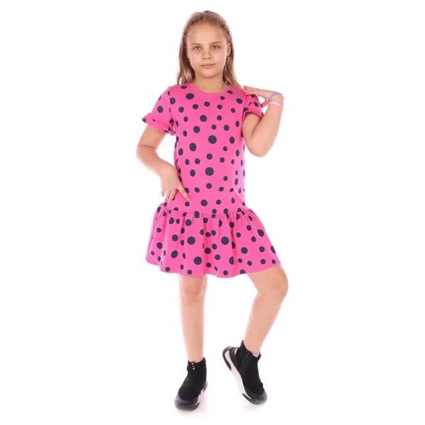 Toontoy Kız Çocuk Komple Puantiye Baskılı Elbise - Görsel 5