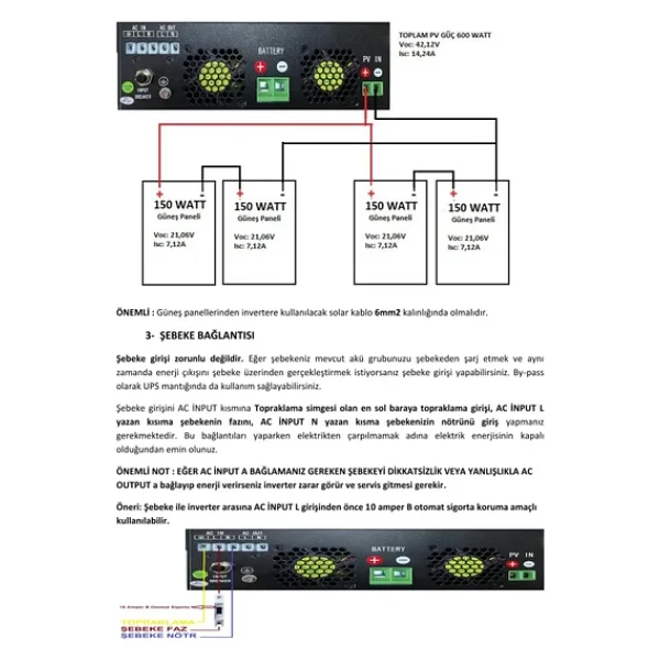 Uretech 1.5kva 1.2kw 1200 Watt Tam Sinüs Akıllı 40 A Mppt Inverter 12v-220v Invertör - Görsel 6