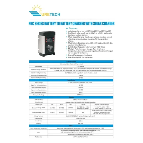 Uretech Dc-Dc Akü Şarj Cihazı 12v 40 A Amper Güneş Paneli Ve Alternatörden Yaşam Aküsü Şarjı - Görsel 5
