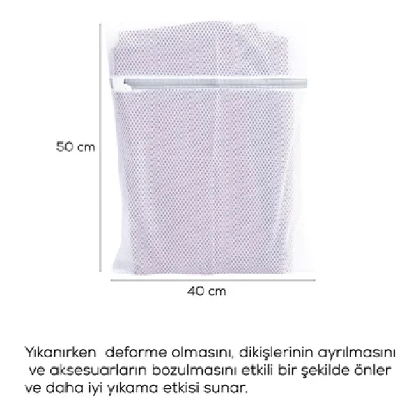 Porsima 3129 2li Çamaşır Yıkama Filesi Fermuarlı Bölmeli Ayakkabı Yıkama Filesi Deforme Önleyici Torba File 40x50cm - Görsel 3