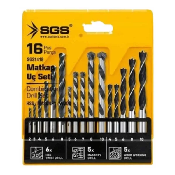 Sgs 16 Parça Ahşap/Metal/Beton Matkap Ucu Seti - Görsel 3