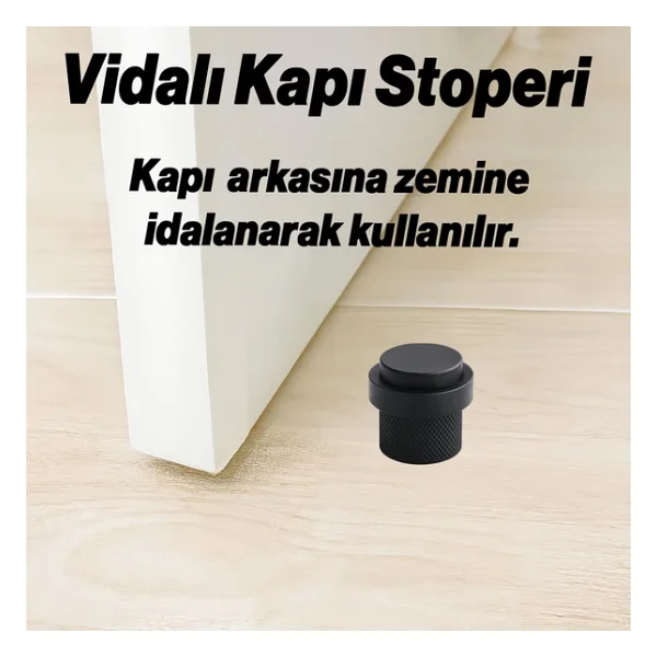 Metal Kapı Stoper Siyah Tırtıklı Model Vidalı Montaj Kauçuk Başlıklı Kapı Tamponu Durdurucu Koruyucu - Görsel 3