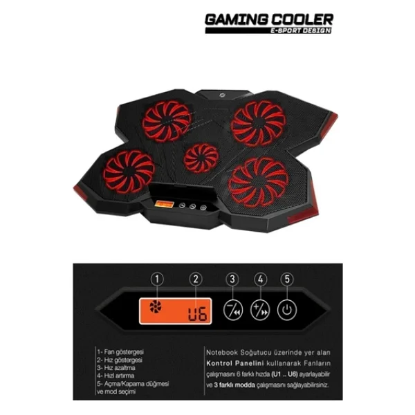 Frisby Fnc-5255b 5 Fanlı 17" Laptop Soğutucu - Görsel 3