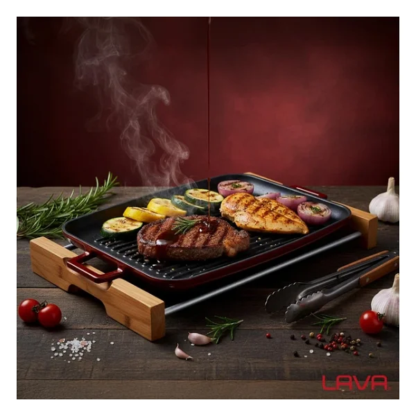 Lava Ahşap Standlı 31x42 Cm Demir Döküm Izgara Tepsi - Görsel 9