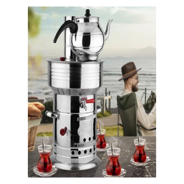 Sobapark Odunlu Kömürlü Çay Semaveri Odunlu Kömürlü Semaver Tek Musluklu Semaver 7 Litre Demlik 1 Litre - Görsel 2