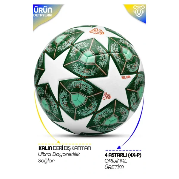 Profesyonel Futbol Topu 2025 Şampiyonlar Ligi Pompalı Sert Zemin Halı Saha Futbol Topu No5 Yeşil 555 - Görsel 3
