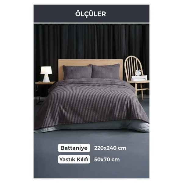 Merinos Modern Line 3 Parça Battaniye Seti - Mürdüm - Görsel 4