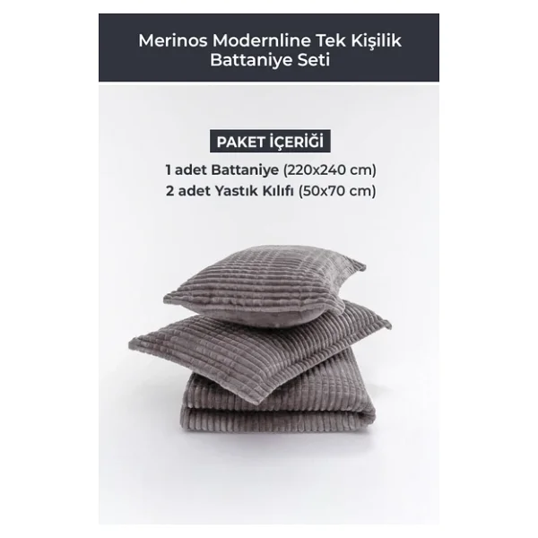 Merinos Modern Line 3 Parça Battaniye Seti - Mürdüm - Görsel 5