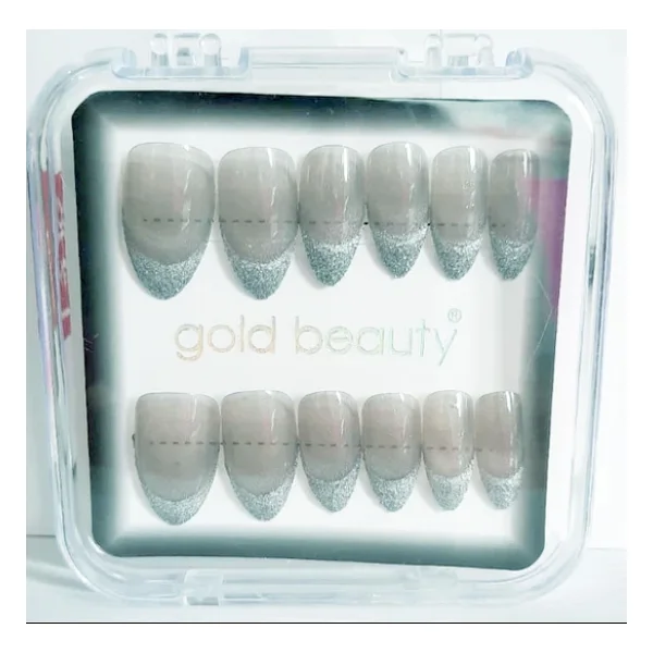 Gold Beauty Kedi Gözü Takma Tırnak 12 Li Ep-1527 - 10 Sedefli Gümüş Gri - Görsel 3