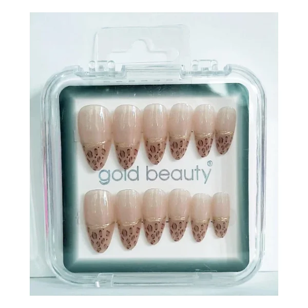 Gold Beauty Kedi Gözü Takma Tırnak 12 Li Ep-1527 - 26 Ten Ucu Desenli - Görsel 3