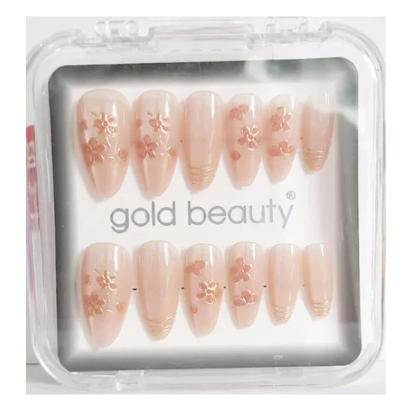 Gold Beauty Kedi Gözü Takma Tırnak 12 Li Ep-1527 - 20 Ten Çiçek Desenli - Görsel 4