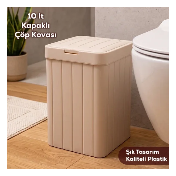 Porsima G-853 Linny Kare Çöp Kutusu Banyo Mutfak Çöp Kovası Kapaklı Banyo Çöp Kovası 10lt - Görsel 2
