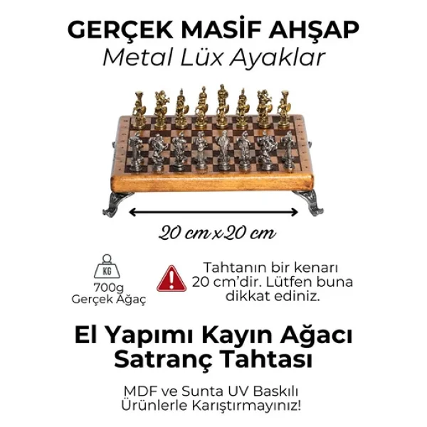 Mc59 Bizans Figürlü El Yapımı Metal Satranç Takımı Kayın Ağacı Satranç Tahtası - Lüks Hediyelik - Görsel 3