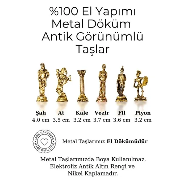 Mc59 Bizans Figürlü El Yapımı Metal Satranç Takımı Kayın Ağacı Satranç Tahtası - Lüks Hediyelik - Görsel 4