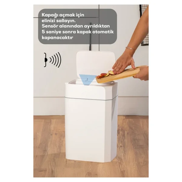Porsima Me02 Hareket Sensörlü Sessiz Kapatma Çöp Kutusu Banyo Mutfak Çöp Kovası Kapaklı Banyo Çöp Kovası 18lt - Görsel 8