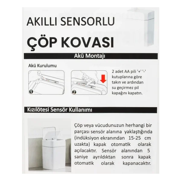 Porsima Me02 Hareket Sensörlü Sessiz Kapatma Çöp Kutusu Banyo Mutfak Çöp Kovası Kapaklı Banyo Çöp Kovası 18lt - Görsel 5