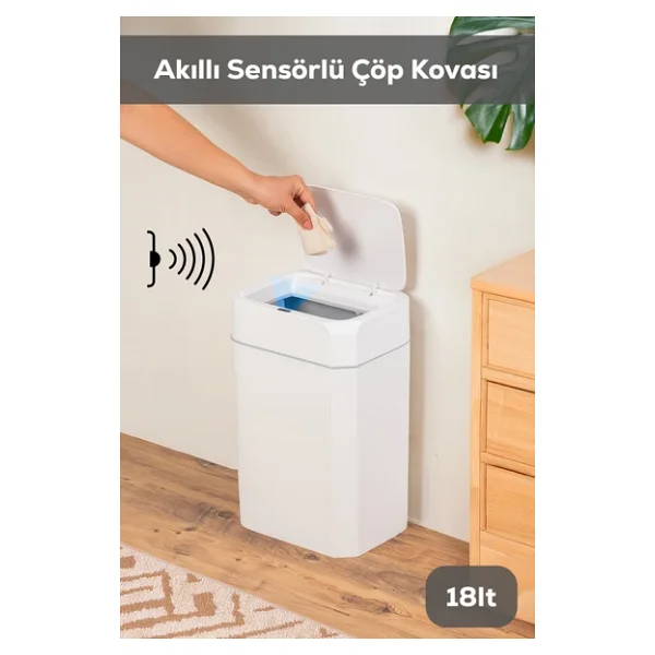 Porsima Me02 Hareket Sensörlü Sessiz Kapatma Çöp Kutusu Banyo Mutfak Çöp Kovası Kapaklı Banyo Çöp Kovası 18lt - Görsel 3