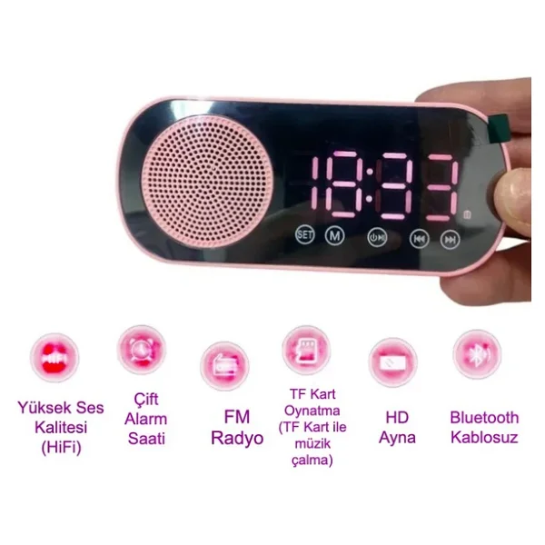 Akıllı Çalar Saat Fm Radyo BT Modu Çift Alarm Şarj Edilebilir Pil Parlaklık Ayarlı Tasarım - Görsel 3