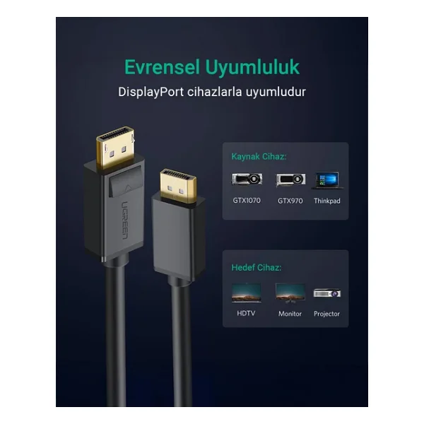 Ugreen 10244 1 M 4K Displayport Kablo - Görsel 6