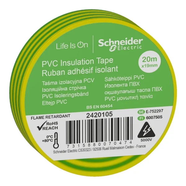 Schneider Thorsman 2420105 19 Mm X 20 M 8 Adet Sarı-Yeşil Elektrik Bandı - Görsel 4