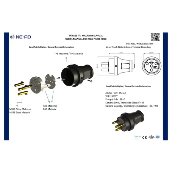 Ne-Ad Kauçuk 3x25 A Trifaze Fiş 4005 - Görsel 6