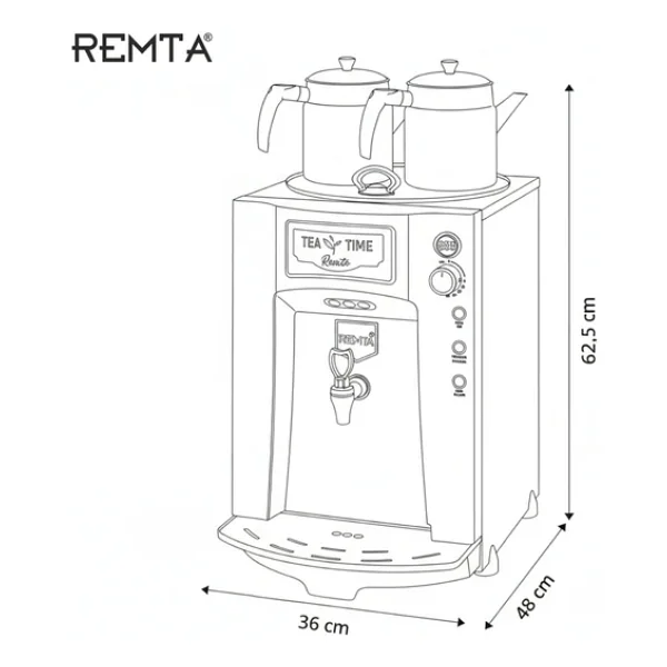 Remta DE11SP Premium Jumbo Çift Demlikli 23 lt Çay Makinesi Siyah - Görsel 6