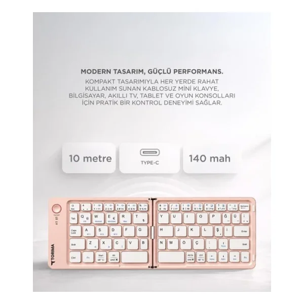 Torima Tk-08 Pembe Şarjlı Tkl Kablosuz Klavye - Görsel 5