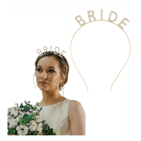 Altın Gold Renk Bekarlığa Veda Kristal Taş Bride Tacı İthal - Görsel 3