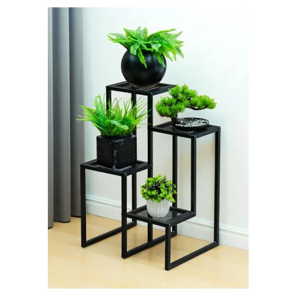 Dekoratif Metal 4 Raflı Saksılık Katlı Dikey Saksı Standı Çiçeklik Bahçe Ve Balkon Dekoru Garden - Görsel 2