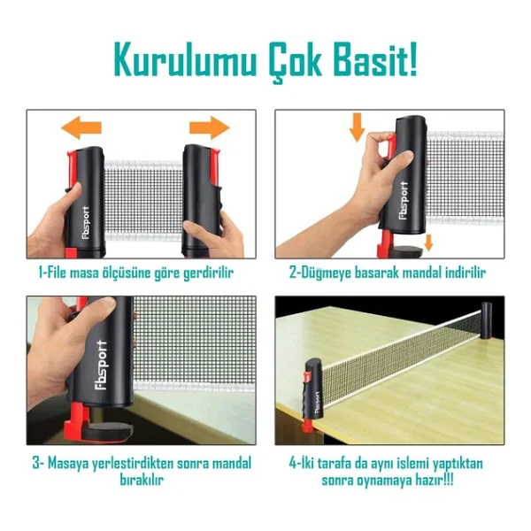 6lı Set Masa Tenisi Filesi Raket Top Seti Otomatik Gerdirme Pinpon Net Tüm Masalara Uyumlu - Görsel 5