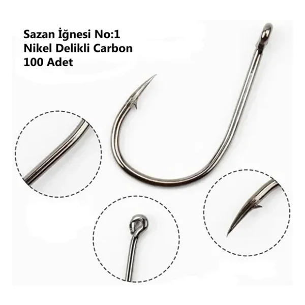 Effe Sazan İğnesi No:1 Nikel Delikli Carbon 100 Adet 192553-1 - Görsel 3
