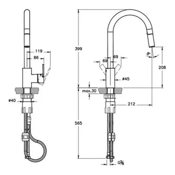 Artema Maestro A42162 Standart Pull Down Krom Mutfak Bataryası - Görsel 6