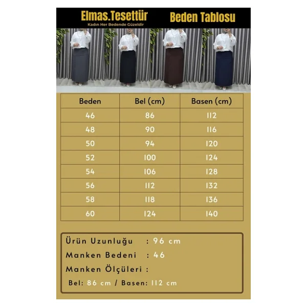 Elmas Tesettür Kadın Giyim Büyük Beden Suna Düğmeli Etek - Görsel 9