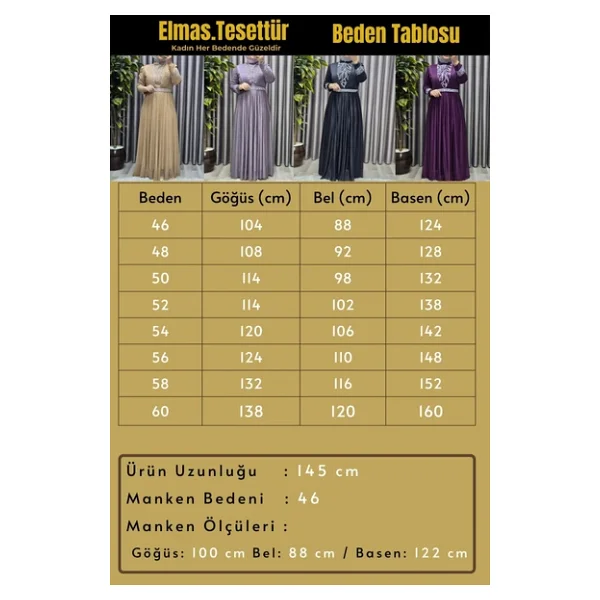 Elmas Tesettür Kadın Tesettür Giyim Büyük Beden V Taşlı Abiye - Görsel 5