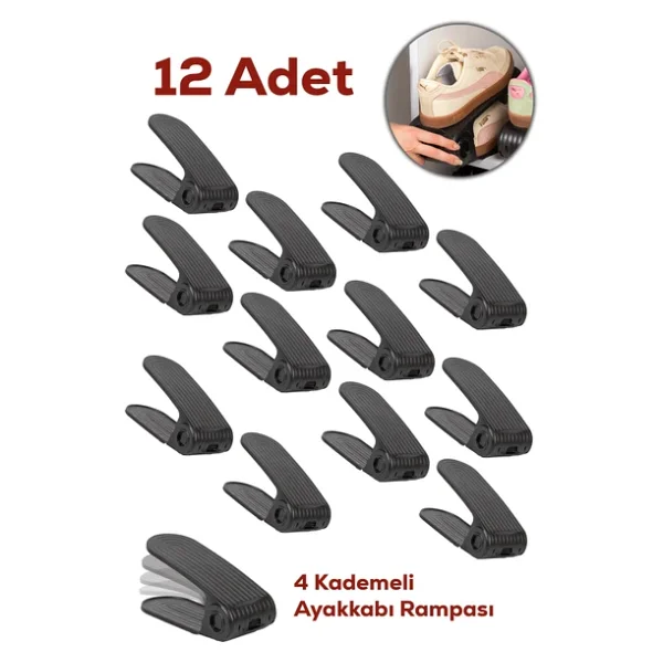 Porsima 5302 12li Ayakkabı Rampası Ayakkabı Düzenleyici Dolap İçi Organizer- Siyah Siyah - Görsel 2