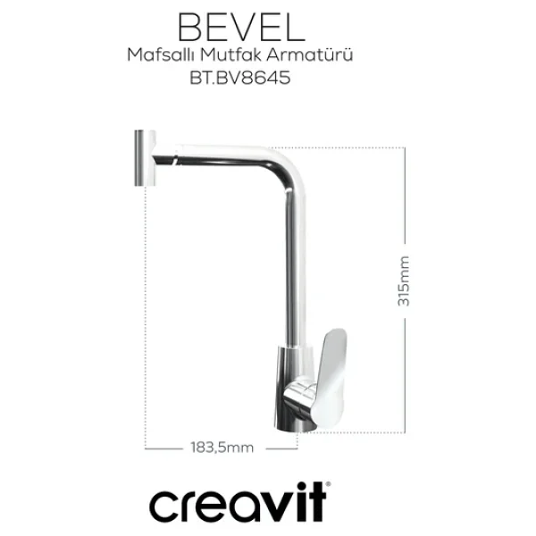 Creavit Bevel Mafsallı Mutfak Armatürü - Görsel 6