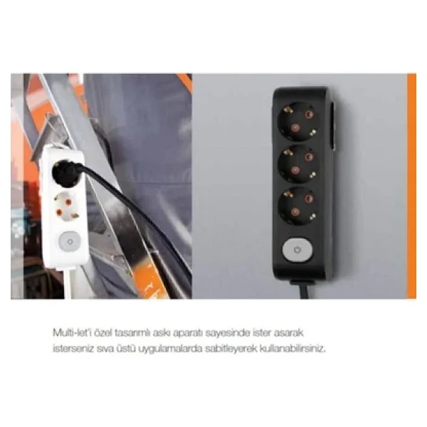 Viko Multi-let 90137403 Topraklı Anahtarlı Siyah 3 m 4'lü Priz - Görsel 5