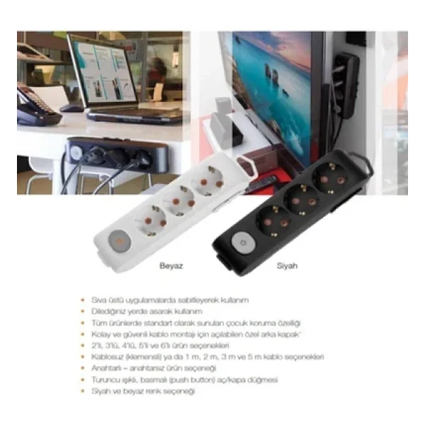 Viko Multi-let 90137403 Topraklı Anahtarlı Siyah 3 m 4'lü Priz - Görsel 8