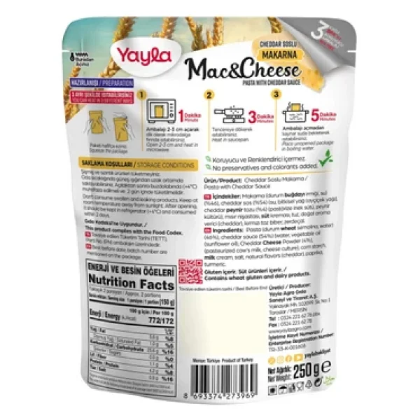 Yayla Hazır Mac&Cheese Cheddar Soslu Makarna 250 Gr - Görsel 6