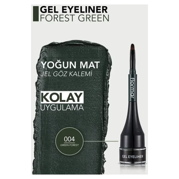 Flormar Yüksek Pigmentli & Mat Bitişli 004 Forest Green Jel Eyeliner - Görsel 4