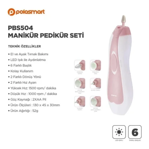 Polosmart Pbs504 Manikür Pedikür Seti Pembe - Görsel 4