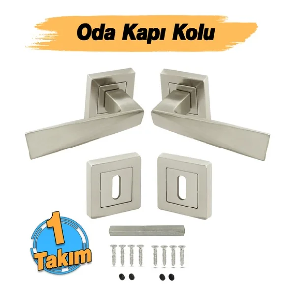 Penta Nikel İnoxkare Rozetli Oda Kapı Kolu (1 Takım: 2 Adet Kol + 2 Adet Rozet + Bağlantı Demiri) - Görsel 5