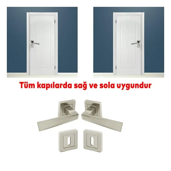 Penta Nikel İnoxkare Rozetli Oda Kapı Kolu (1 Takım: 2 Adet Kol + 2 Adet Rozet + Bağlantı Demiri) - Görsel 6