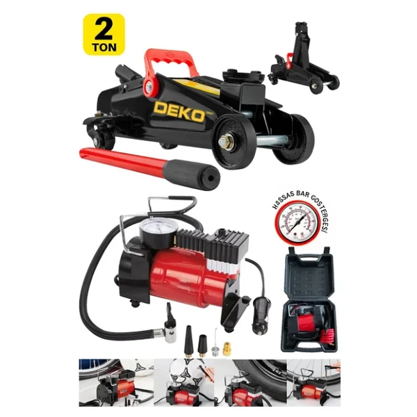 Deko Turkey Ultra Kalınlaştırılmış Şaseli 2 Ton Timsah Arabalı Kriko + 12v Çakmaklı Lastik Şişirme Pompası - Görsel 4