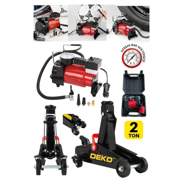 Deko Turkey Ultra Kalınlaştırılmış Şaseli 2 Ton Timsah Arabalı Kriko + 12v Çakmaklı Lastik Şişirme Pompası - Görsel 5