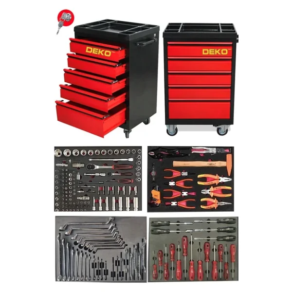 Deko Turkey XL Trend Seri 5 Çekmeceli İçi Dolu 185 Parça Full Set Alet Dolabı Atölye Usta Seti Takım Arabası - Kırmızı - Görsel 2