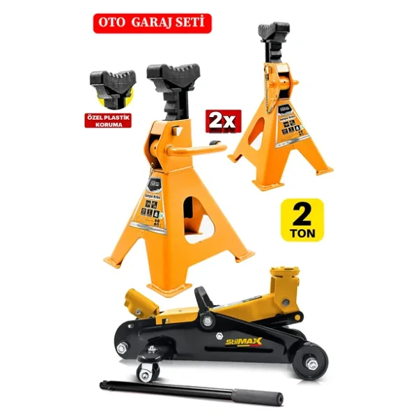 Stilmax 2ton/2000kg Kapasite Tekerlekli Arabalı Hidrolik Kriko + 2ton X2adet Taşıma Sehpa Tip Kriko Standı - Görsel 3