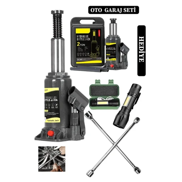 Stilmax Germany 2 Ton Kapasiteli Şişe Tip Araç Krikosu + 4'lü Bijon Set Full Oto Garaj Seti + Fener Hediye - Görsel 4
