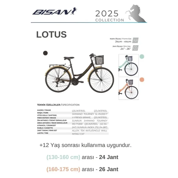 Bisan Lotus V Yeşil-Beyaz 21 Vites 24 Jant Şehir Bisikleti - Görsel 7